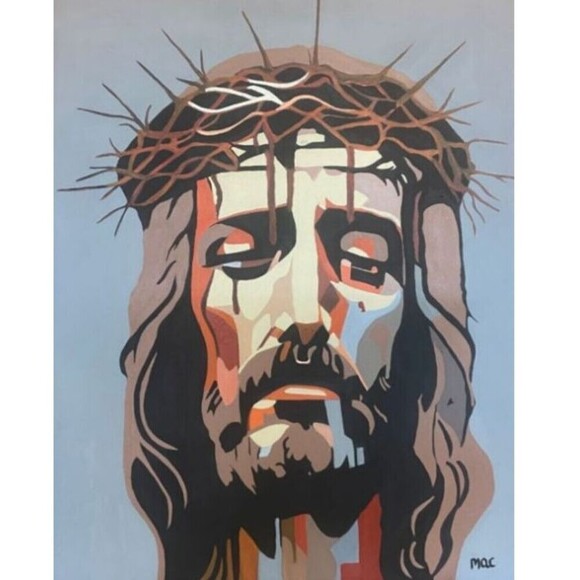 original painting Other - Original Acrylic Painting  "Sacred Head Now Wounded"  22 x 28 Signed by Artist